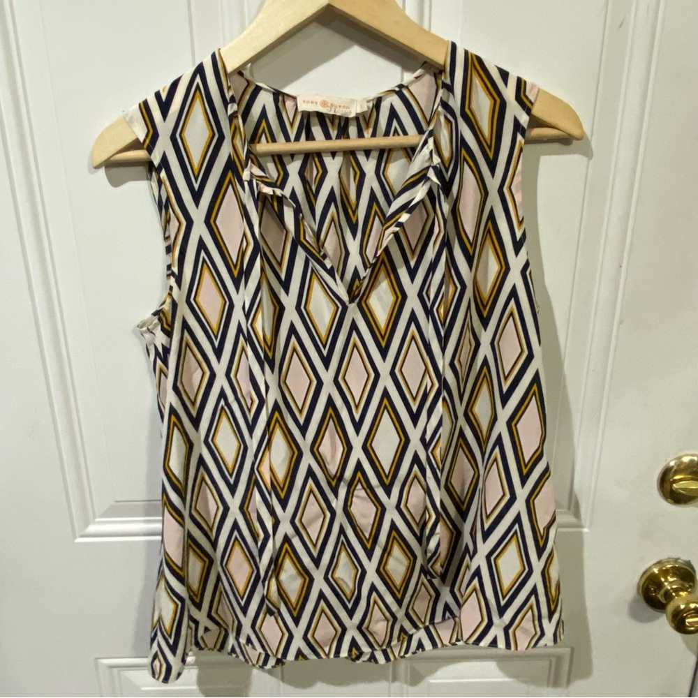 Tory Burch Black and White Sleeveless Blouse 100% Silk